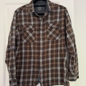KUHL men’s brown grey plaid lined outdoor casual button shirt top size medium